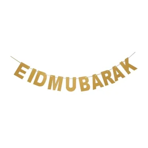 EID MUBARAK Letter Gold Silver Black Blue Green Glitter Banner Ramadan Celebration Party Decor Bunting Flag for Garland
