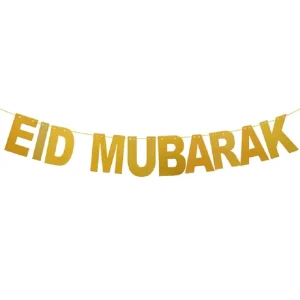 EID Party Decoration Islamic Muslim Festival Decor Glitter Paper Garland Bunting Ramadan Mubarak Banner
