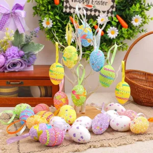 Easter Artificial Foam Eggs Multi-Color Cute Lace Eggs Home Decor Gifts Hanging Ornaments for Easter Party Props Decorations