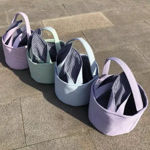 Easter Basket Seersucker Vintage Rabbit Ear Decoration Sublimation Easter Baskets Festival Party Decoration