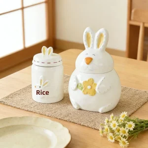 Easter Bunny Ceramic Storage Jars Hand Painted Rabbit Cookie Candy Canisters for Kitchen Decor