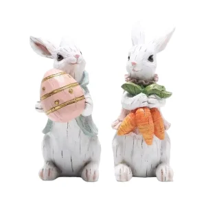 Easter Bunny Decor with Egg & Carrot Hand Painted Party & Home Decorations Spring Festival Centerpiece & Tabletop Ornament