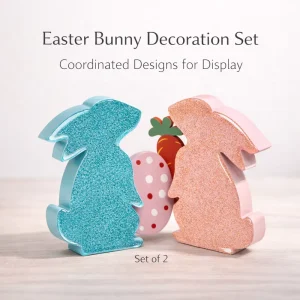 Easter Bunny Decorations Set Blue Pink Wooden Rabbit Shape Home Decor Crafts Spring Easter Pascoa Holiday Supplies
