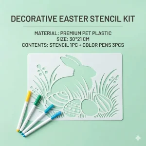 Easter Bunny & Egg Stencil Pack 4PCS Reusable Templates + 3 Markers for DIY Art