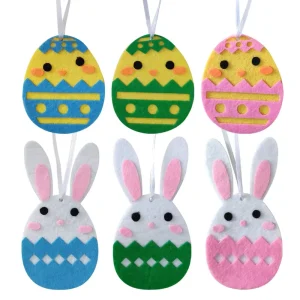 Easter Bunny Felt Ornaments Set 50 Colors 2.55×3.14inch Round Hanging Decorations for Kids’ Easter Egg Decor Indoor Use