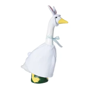 Easter Bunny Goose Plush Rabbit Costume with Bunny Ears White Polyester for 23in Garden Goose Outdoor Lawn Decor