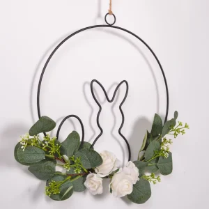 Easter Bunny Home Decorations Iron Wall Decorative Hanging Wreath Wall and Room Decoration in Round Shape Iron Metal