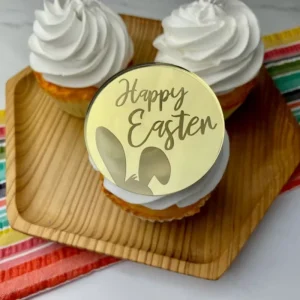 Easter Bunny Mirror Cupcake Toppers Engraved Happy Easter Acrylic Cake Accessory 50pcs bag for Cake Decoration