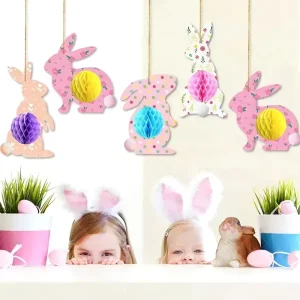 Easter Bunny Party Decoration Set Paper Banner Customizable for Egg Hunt Celebration Hanging