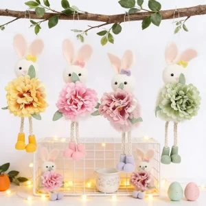 Easter Bunny Plush Flower Hanging Ornament Spring Party Wall Decoration
