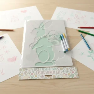Easter Bunny Stencil Set with Markers Reusable Plastic Drawing Template for Kids DIY Craft