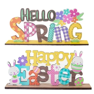 Easter Bunny Table Decoration Wooden Craft Easter Spring Egg Flower Sign Ornament Holiday Party Favor