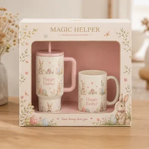 Easter Bunny Tumbler and Mug Gift Box Spring Holiday Custom Drinkware Set
