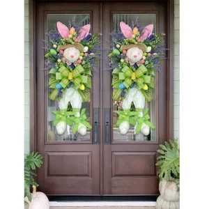 Easter Cartoon Theme Simulation Plant Door Hanging Ornament Rabbit Wreath Easter Bunny Decoration Garland JIATAO Brand SGP1003