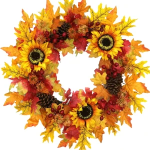 Easter Christmas Autumn Garland Artificial Sunflower Wreath Maple Leaf for Festive Front Door