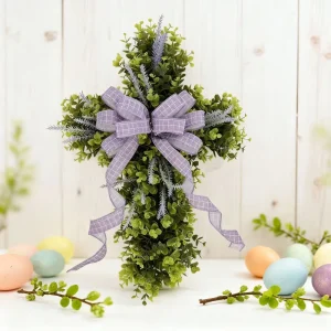 Easter Cross Garland Wreath Door Hanging Decoration Handmade Other Plastics Lavender Eucalyptus Customized 30x40cm Church