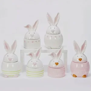Easter Cute Porcelain Rabbit with Egg Home Decoration Figurine Customizable Color Logo & Size