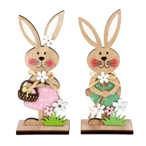 Easter Decor Supplies Painted Rabbit Wooden Crafts Home Decor Wooden Rabbit Ornaments Bunny Artwork