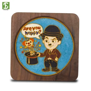 Easter Decoration Coaster Handmade Cloisonne Enamel Walnut Wood Coaster