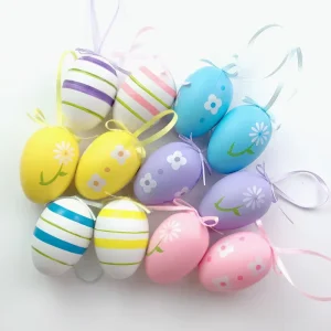Easter Decoration Colorful Multi Design Party Hanging Easter Egg with Ribbon for Decoration