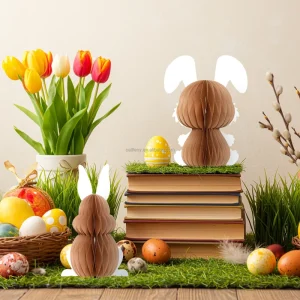 Easter Decoration Honeycomb Paper Ornaments Standing Easter Bunny with Magnet for Home Decor Luxury