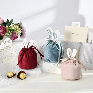 Easter Decoration Personalized Bunny Rabbit Ear Design Customizable Colors Adult Gift Basket Wedding Favour Velvet Drawstring
