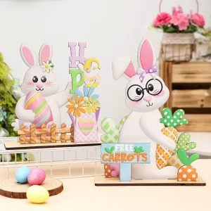 Easter Decorations DIY Multi layered Cartoon Design Easter Bunny and Egg Wooden Ornaments Indoor Home Party Gifts