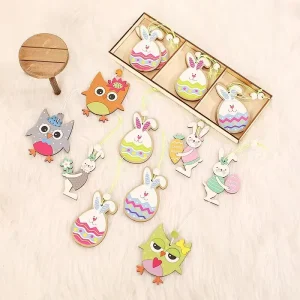 Easter Decorations Easter Wooden Bunny Pendant Ornament Festive Holiday Supply for Hanging Decorations