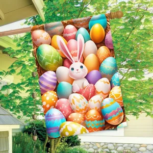 Easter Decorations Flag Cute Rabbit Embracing Easter Egg Printed Outdoor Party Decoration