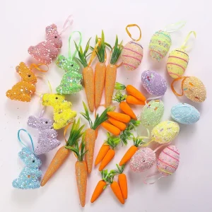 Easter Decorations Set Colorful Bubble Material Bunny and Lifelike Carrot 3*54CM 4*6CM