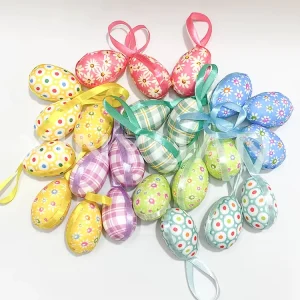Easter Decorative Eggs Foam Eggs Wrapped in Cloth Easter Decorative Egg Hanging Toys