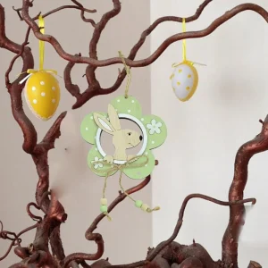 Easter Decorative Wooden Pendants Rabbit and Flower Hangings Creative Nordic style Indoor Home Holiday Decorations