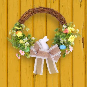 Easter Door Hanger Foam Egg Decoration with Bunny Bow for Spring Home Decor Holiday Wreath