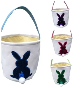 Easter Egg Bucket Decorations Supplies Canvas Glittery Rabbit Bunny Easter Basket Party Decoration Supplies