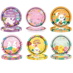 Easter EggThemed Festival Party Plastic Plate Set 72 Piece Disposable Easter Wind Style Cross Border Bestseller