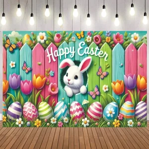 Easter Eggs Backdrop Banner Party Decoration Hanging Easter Bunny Photography Background
