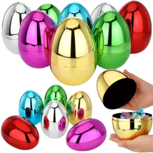 Easter Eggs Metallic Bright Colors Hinged Plastic Egg Bulk for Filling Candy DIY Party Decoration Electroplated Empty Egg Shells