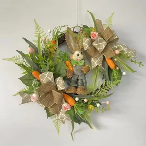 Easter Eggs Wreath for Front Door Hanging Decoration Mixed Artificial Flowers Plastic Easter Egg Spring Farmhouse Wall Decor