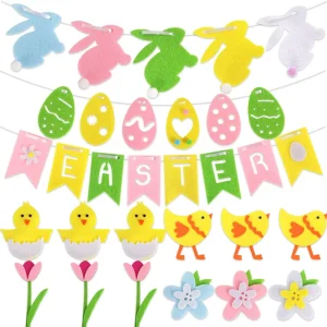 Easter Felt Egg Bunny Bunting Banner Spring Hanging Decoration Holiday Home Party Decor