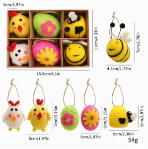 Easter Felt Ornaments Set Wool Felt Bunny & Flower Egg Hanging Decorations Cute Spring Tree Ornaments for Easter Home Decor