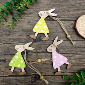 Easter Festive Home Accent Set Easter Colorful Pastel Floral Hanging Decor Easter Wooden Walking Bunny Ornaments