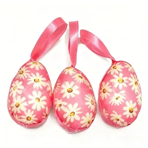 Easter Floral Fabric Egg Ornaments Foam Core Hanging Decor Colorful Egg for Easter Party Home Decoration