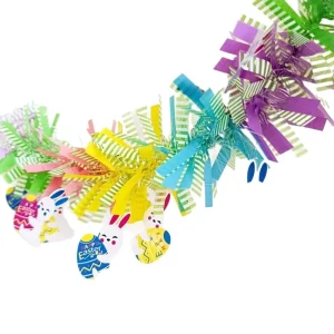 Easter Garland with Bunny and Eggs Plastic Tinsel Decoration for Hanging Indoor Party Supplies