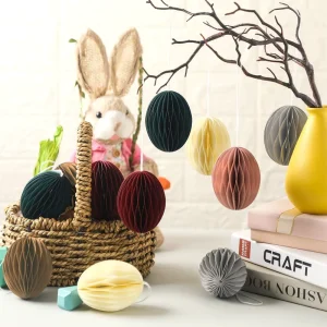 Easter Hanging Eggs Ornaments Spring Honeycomb Centerpieces 3D Honeycomb Paper Egg Ball for Easter Theme Decoration