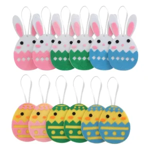 Easter Home Decorations 12PCS Chicks and Bunny Easter Hanging Felt Craft Ornaments to Decorate the Table Door Tree and More