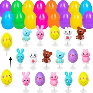 Easter Jumping Popper Toys with Plastic Eggs Easter Basket Stuffers Egg Fillers Gifts for Kids Boys Girls Party Favors