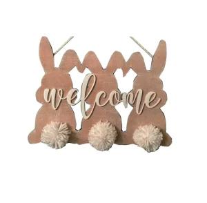 Easter Laser Cut Wooden Welcome Bunny Door Hanger Decoration Easter Rabbit Wall Sign