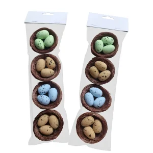 Easter Mini Bird Nest Decorations with Assorted Color Speckled Eggs Natural Rattan Woven Nest for Easter Table Ornaments