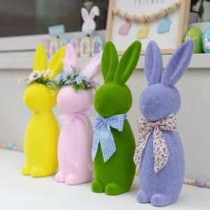 Easter Multi color Simulation Flocking Rabbit Decoration Garden Courtyard Decoration Easter Ornament Easter Decorations
