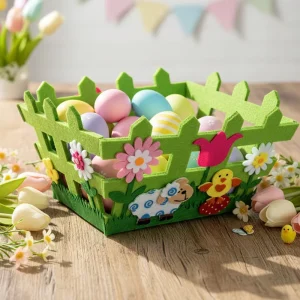 Easter Non woven Fence Basket Sheep and Chick Design Candy Storage Basket Festival Party Decoration